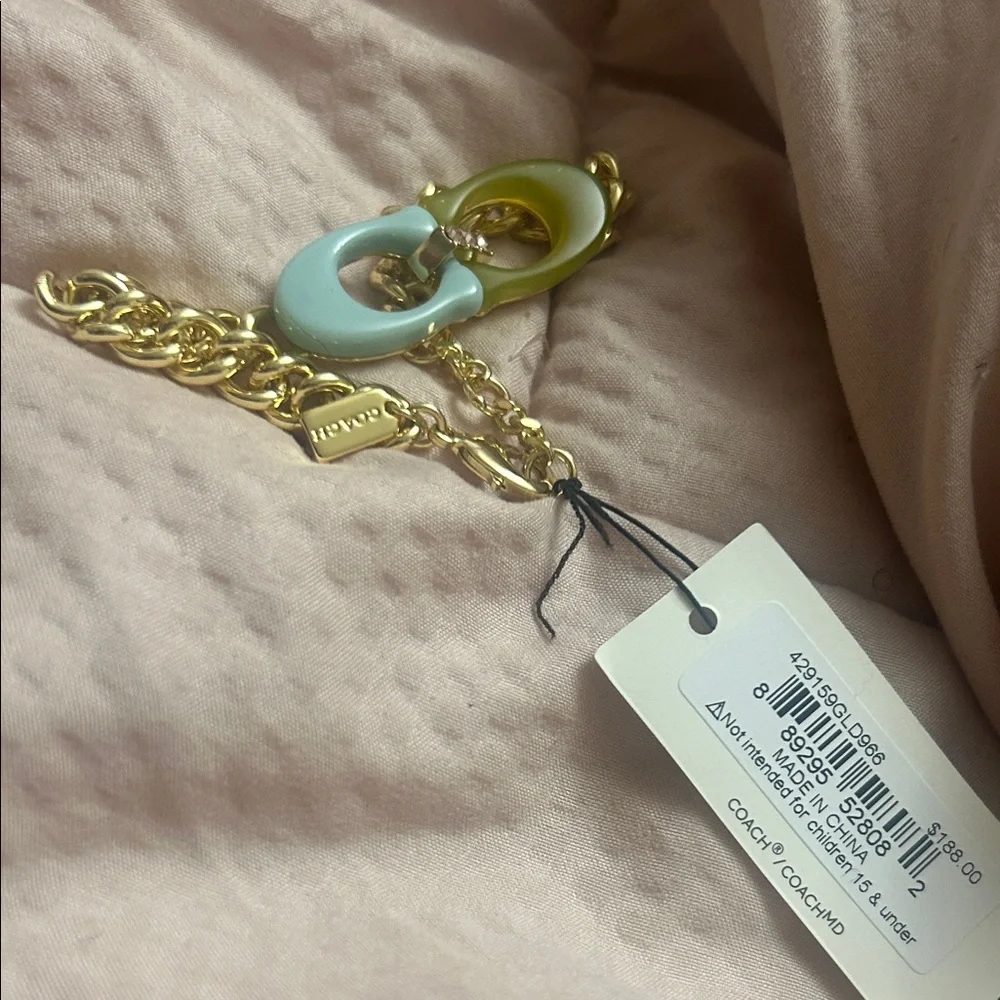 NWT Coach Gold Bracelet‎ with Blue and Green Links
